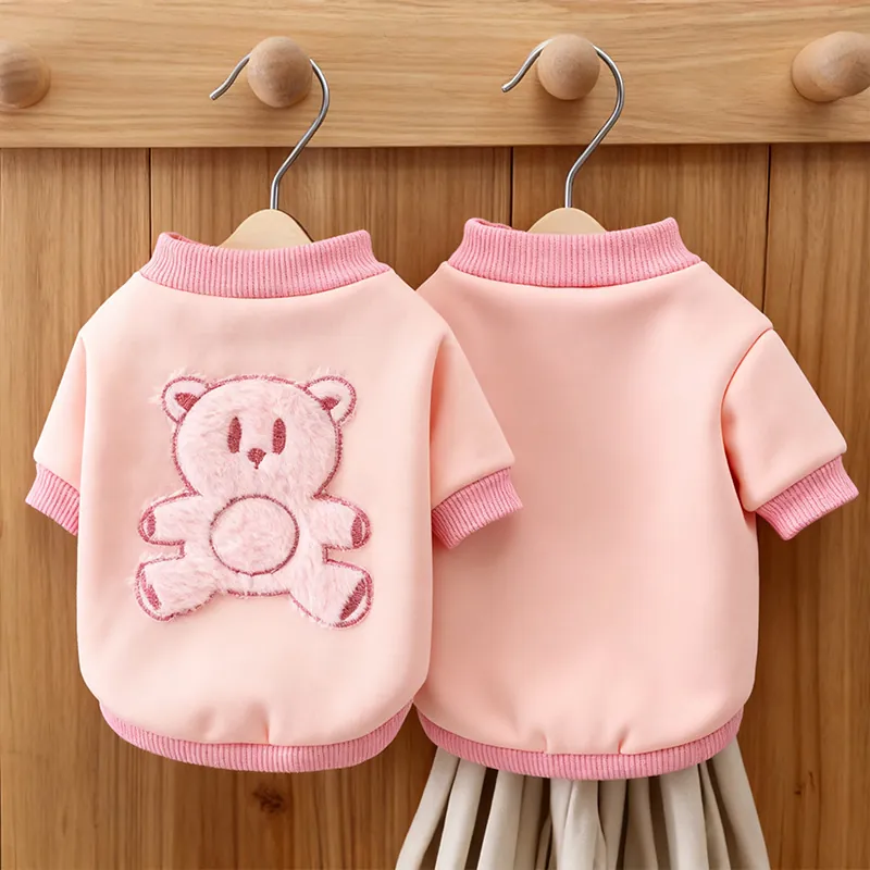 Haustier Hund Rosa Bär Fleece Hoodie Weicher Warmer Baumwollpullover Für Französische Bulldogge Mops Teddy Corgi Kleidung