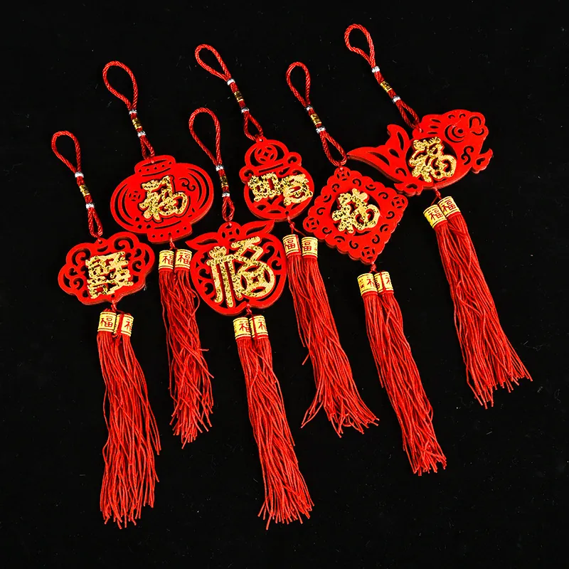 Chinese New Year Hanging Ornament Felt Tassel Gold Foil Character Spring Festival Wedding Room Traditional Red Decoration