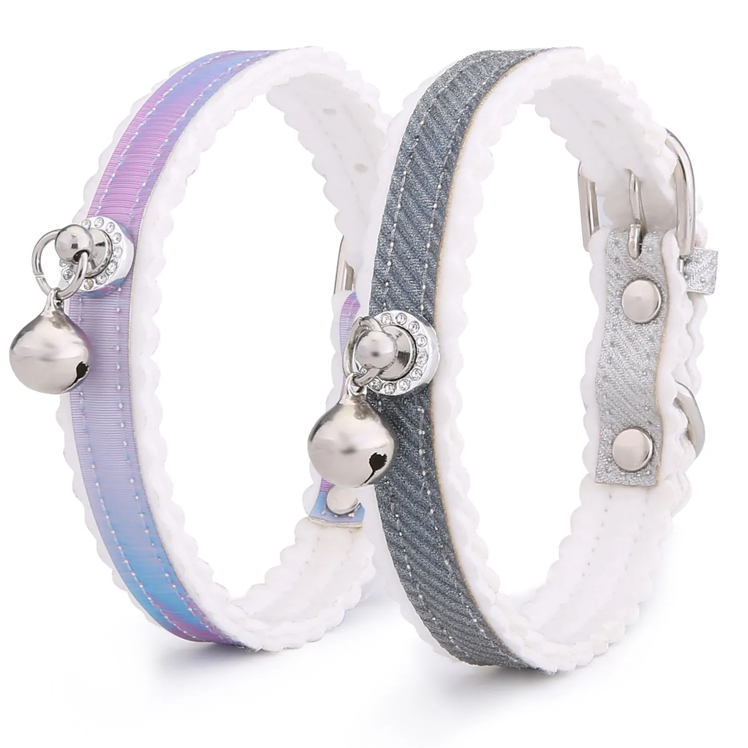 Collar Ajustable para Mascotas con Degradado de Arcoíris y Cascabel para Gatos y Perros Pequeños Correa de Cuello de PU con Borde Ondulado