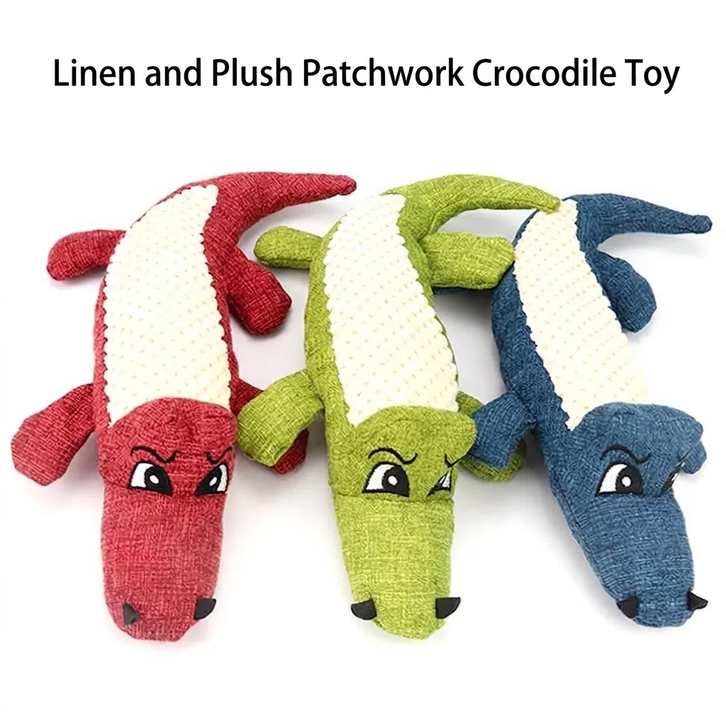 Jouet en Peluche Sonore pour Chien Forme de Crocodile Résistant aux Morsures Animal en Peluche Interactif pour Chiots Chiens de Petite Taille Moyenne