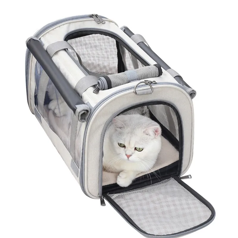 Foldable Pet Carrier Bag Breathable Oxford Cloth Mesh Backpack For Cats And Small Dogs Large Capacity Travel Tote Bag