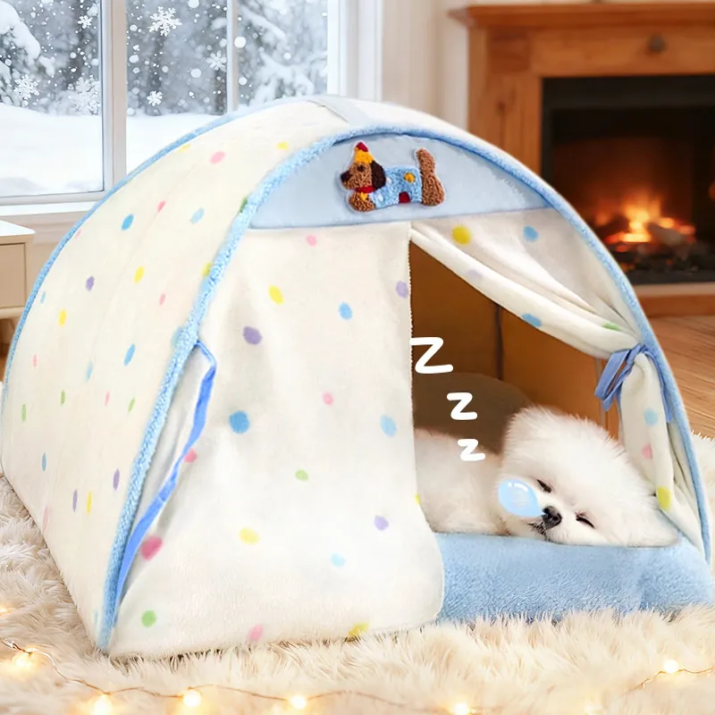 Halbgeschlossenes Haustierzeltbett Für Kleine Hunde Und Katzen Warmes Plüsch Faltbares Haustierhaus Mit Weichem Kissen Indoor Haustiervilla