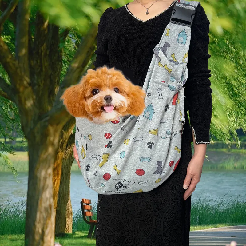 Cartoon Print Pet Sling Carrier Adjustable Shoulder Strap Breathable Polyester Bag For Small Dogs Cats Travel Outdoor Bag