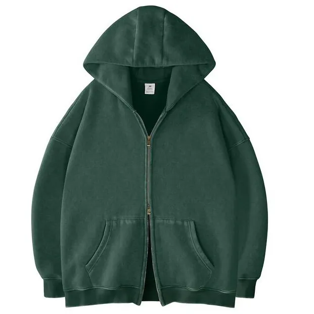 Unisex Oversized Zip Up Hoodie Dubbele Rits Zwaargewicht Sweatshirt Vintage Wassing Casual Losse Verlaagde Schouder Jas