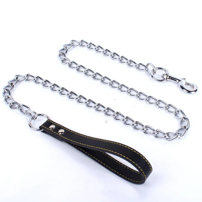 Heavy Duty Metal Dog Leash With PU Padded Handle Bite Resistant Iron Chain Lead For Small Medium Large Dogs Pet Traction Rope