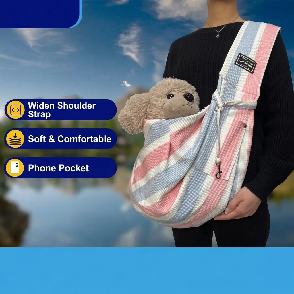 Pet Sling Carrier Breathable Cotton Waffle Fabric Dog Cat Outdoor Travel Shoulder Bag With Safety Buckle Adjustable Strap
