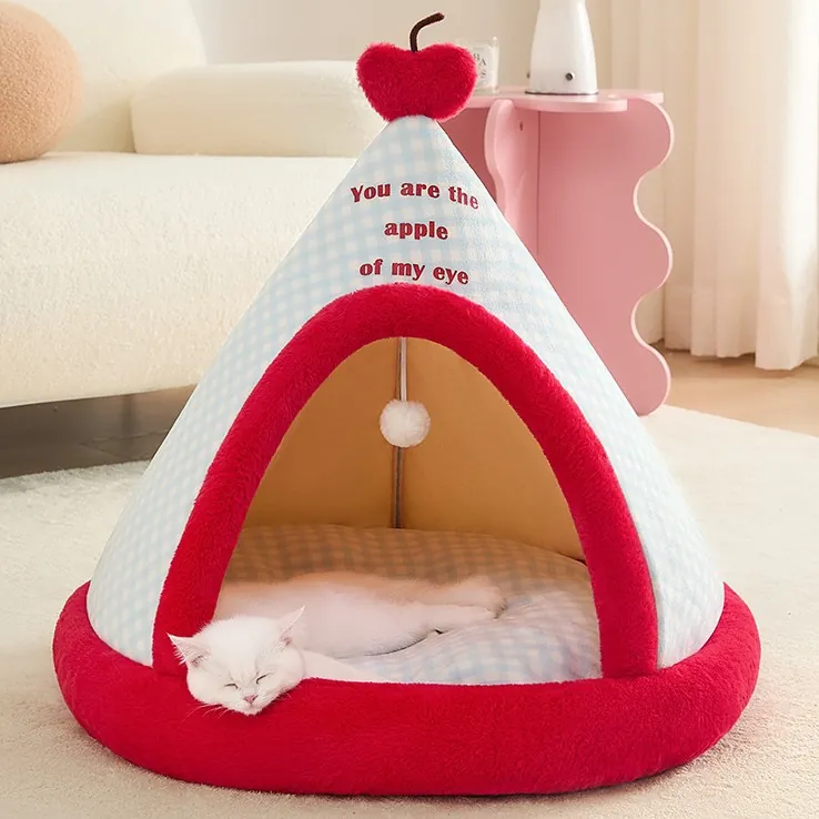 Closed Tent Style Pet Bed For Cats And Small Dogs Warm Winter Pet House Portable Puppy Villa Tent With Removable Mat