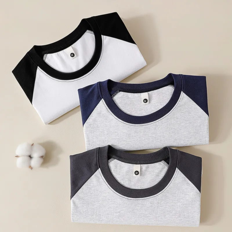 Men Women Heavy Cotton Raglan T-Shirt Contrast Color Patchwork Crew Neck Short Sleeve Top Streetwear Casual Breathable