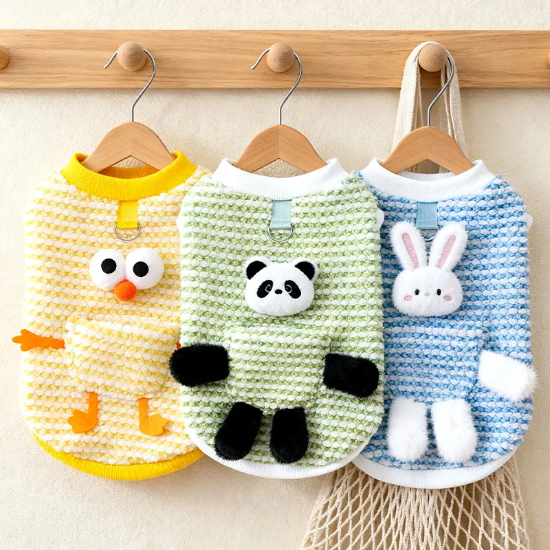 Felpa con Cappuccio per Animali Domestici in Pile Cartone Animato Pulcino Coniglio Panda Con Anello a D Inverno Caldo Vestiti per Cani Gatti