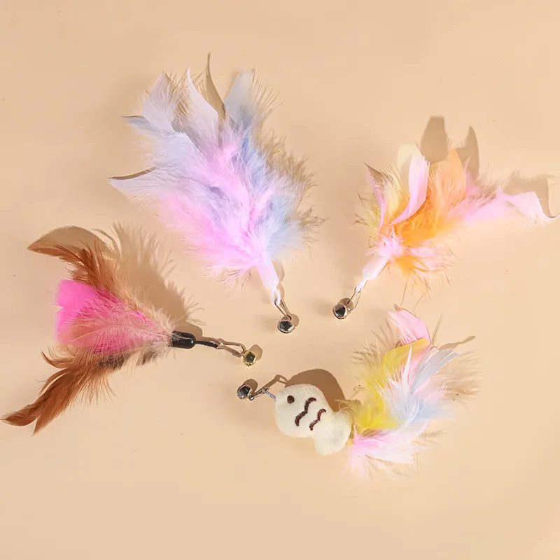 Interaktive Katzenangel Ersatzköpfe Set Naturfeder Schmetterling Fisch Anhänger Mit Glocken Katzenminze Kätzchen Spielzeug