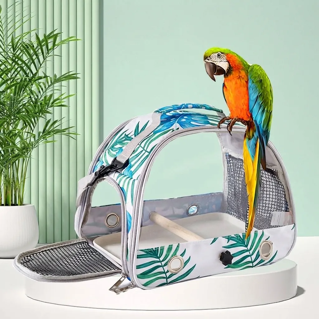 Sac de Transport Portable pour Perroquets Oiseau Cage de Voyage Transparente Respirante pour Petits Animaux Perroquets Lapins Tissu Oxford Pliable Conception en Maille Sac à Main Bandoulière