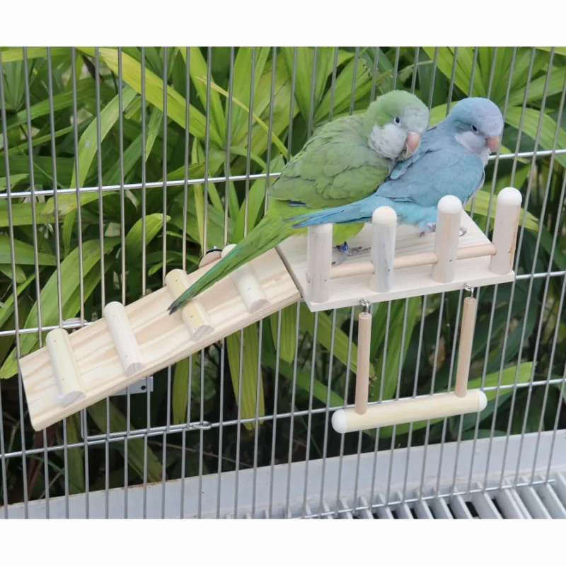 Natural Pine Wood Parrot Toy Set Climbing Ladder Bird Cage Swing Fence Platform Molar Grinding Pet Bird Playing Accessories