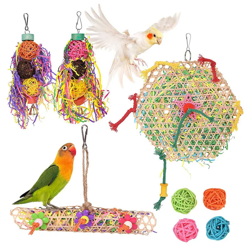 Jouets Colorés pour Perroquets en Bois Balançoire Pont Suspendu Recherche de Nourriture pour Oiseaux Accessoire Cage