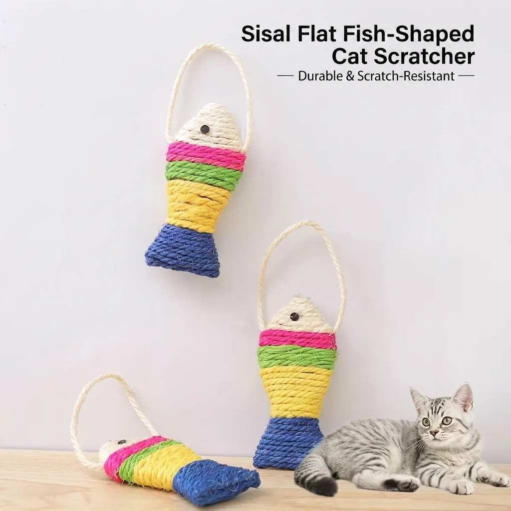 Sisal Rope Fish Shape Cat Toy Molar Biting Resistant Teeth Cleaning Toy With Built-in Sound Stone Hanging Scratcher For Cats