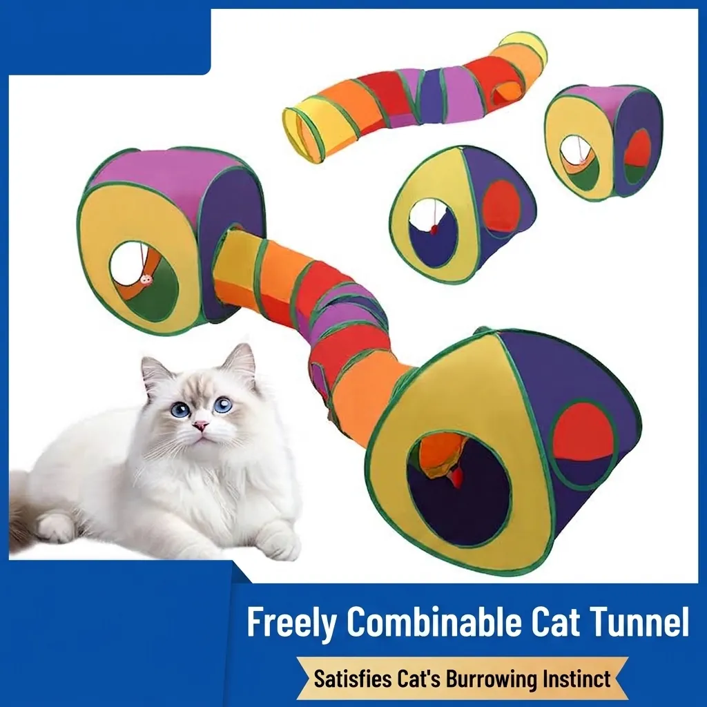Foldable Modular Cat Tunnel Pet Play Tube Set Colorful Rainbow S-Shaped Cat Channel Indoor Interactive Toy With Storage Bag