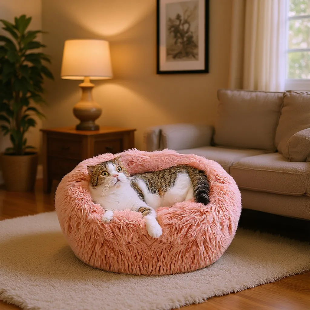 Cuccia per Animali Rotonda Invernale Peluche Lungo Letto a Ciambella Ispessito Lavabile in Lavatrice Morbido Confortevole Nido Interno