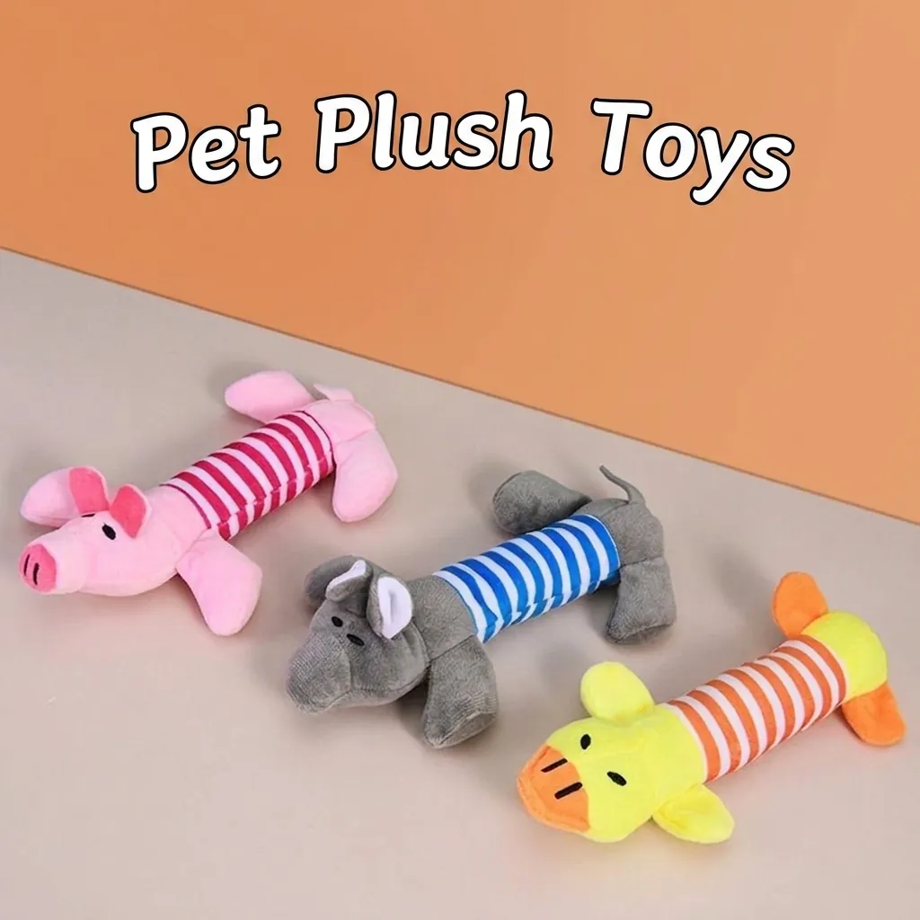 Pet Plush Dog Squeaky Toy Striped Animal Pig Duck Elephant Interactive Bite Resistant Stuffed Toy For Small Medium Dogs