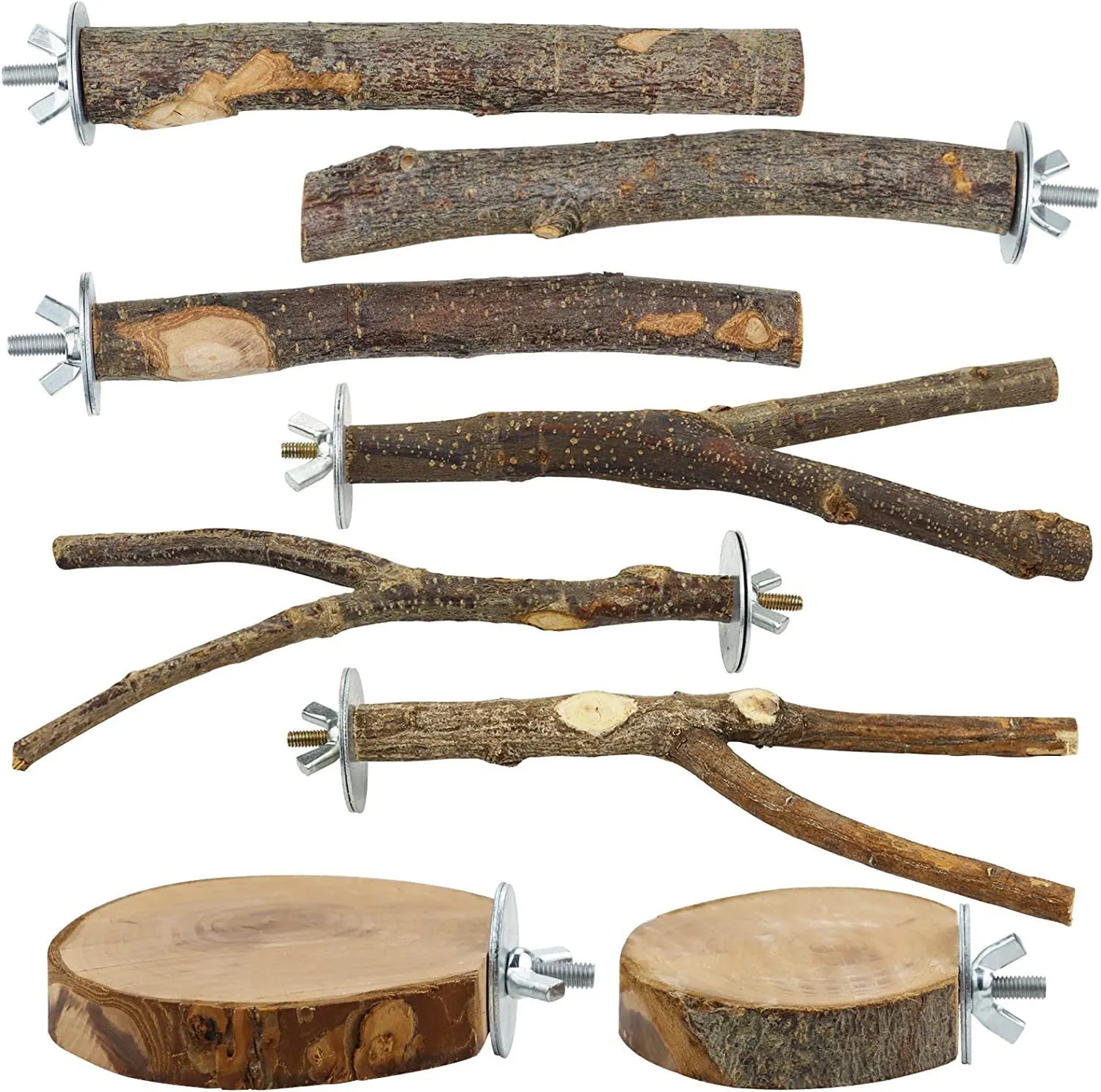 Set di Piattaforme per Posatoio per Uccelli in Legno Naturale Ramo Habitat Accessori per Gabbie per Pappagalli Piccoli Uccelli Medi