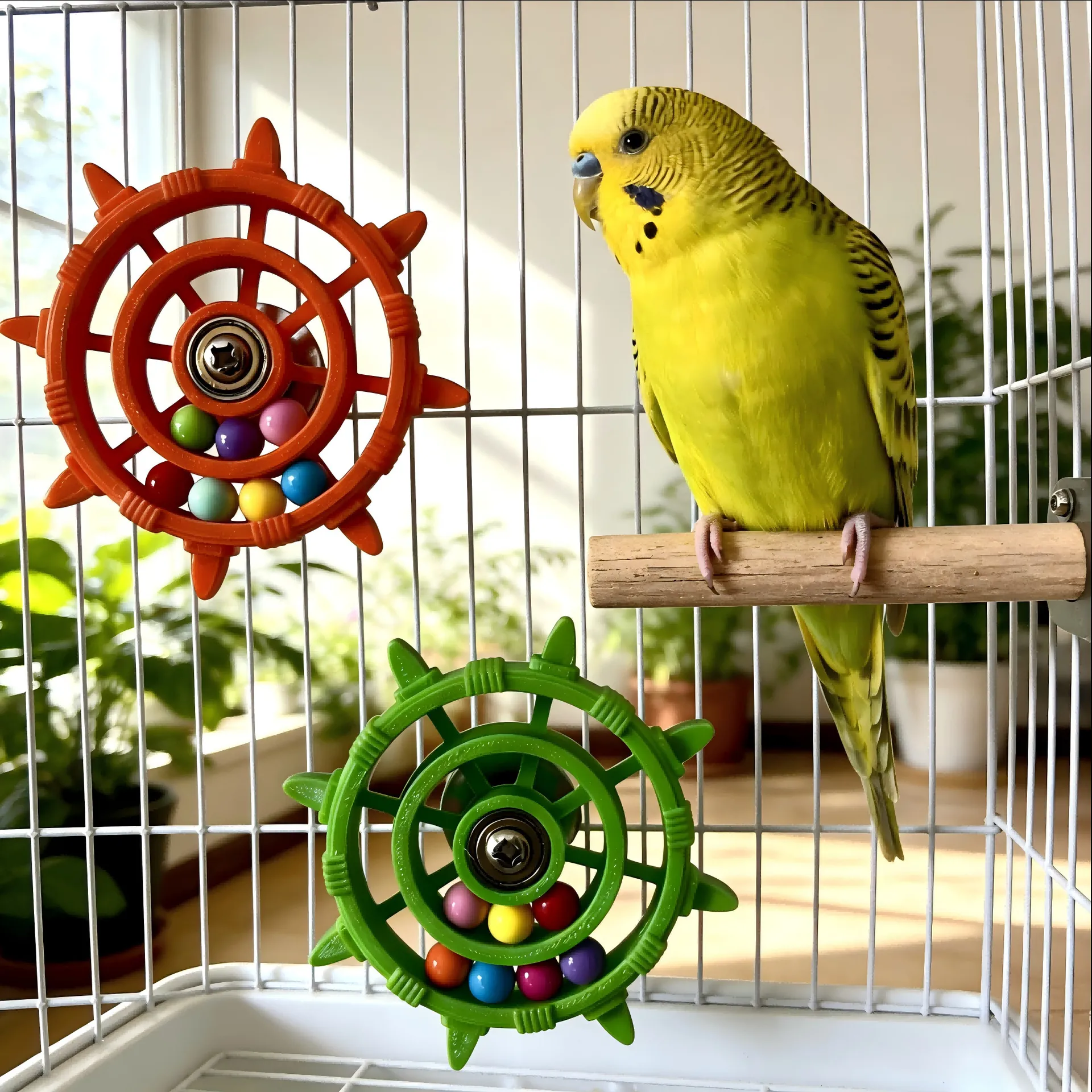 Parrot Rotating Ship Wheel Toy With Colorful Beads Interactive Bird Cage Toy For Cockatiel Lovebird Parakeet Small Bird Cage Accessory