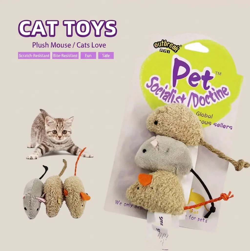 Simulation Mouse Cat Toy Plush Interactive Bite Resistant Built-in Catnip Kitten Playing Toy Set Multicolor Realistic Mice