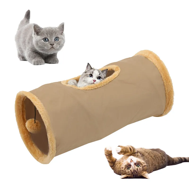 Tunnel Pliable Pour Chat En Suède Tube De Jeu Interactif Pour Animaux De Compagnie Avec Balle Suspendue Canal Pour Chat