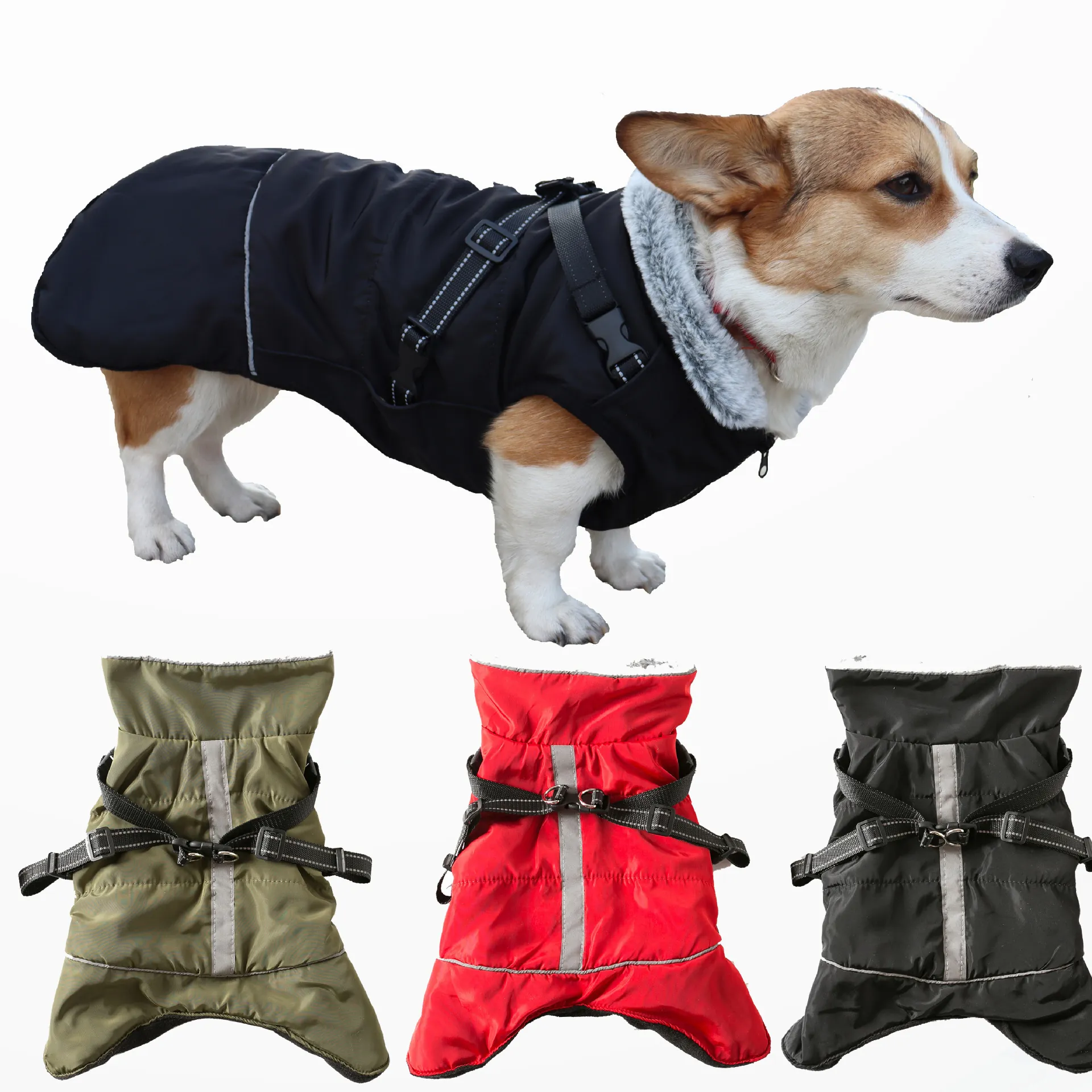 Reflective Dog Winter Coat Warm Pet Vest Cotton Padded Jacket With Leash D-Ring For Small Medium Dogs Snowproof Clothes