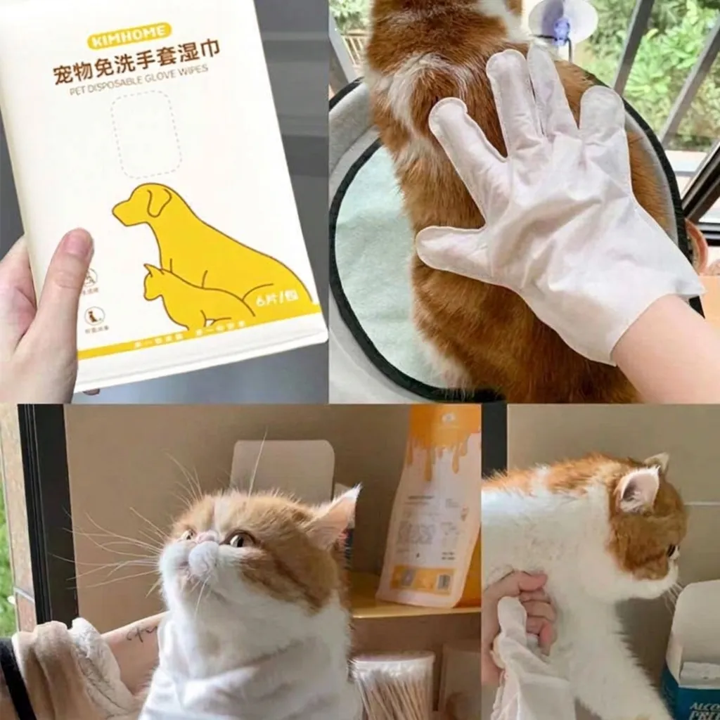 Gants de Toilettage SPA pour Animaux sans Eau Lingettes Nettoyantes Antibactériennes Désodorisantes Chats Chiens Accessoires pour Animaux