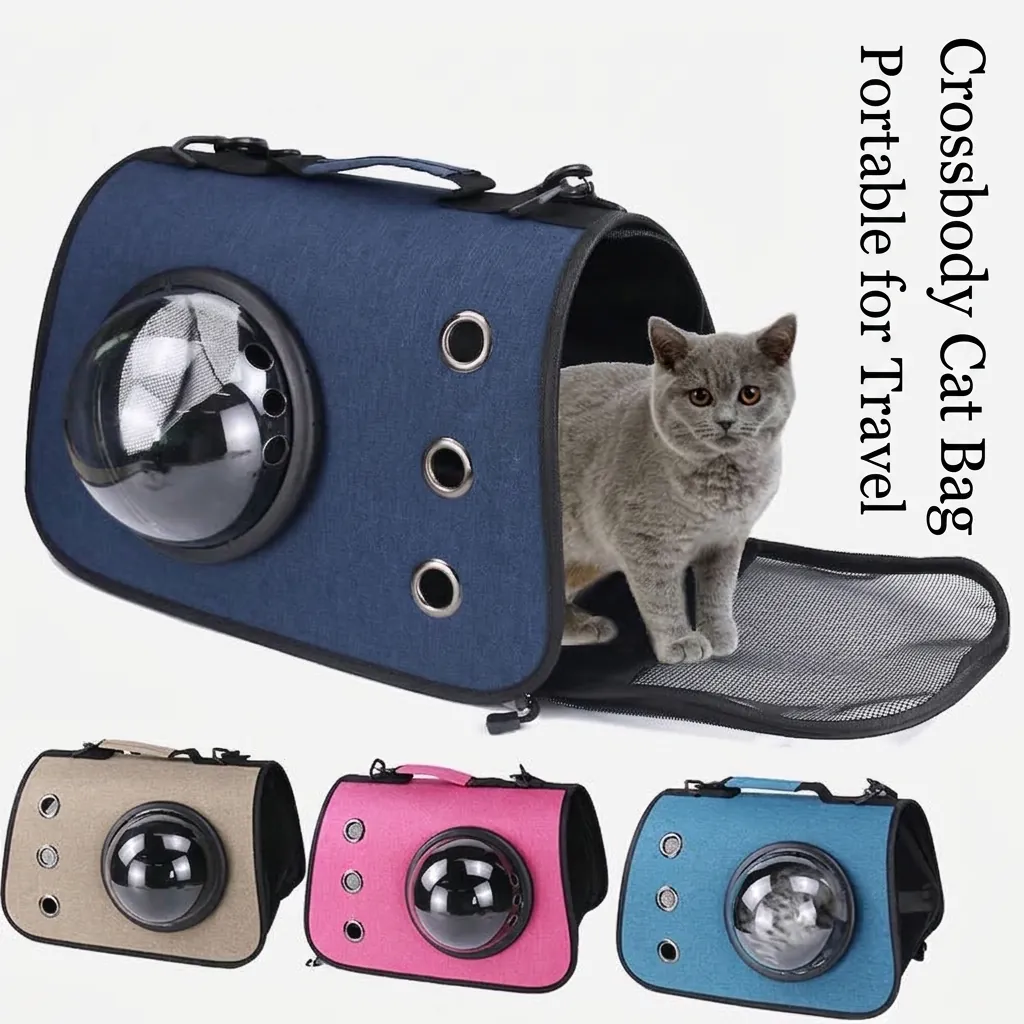 Portable Foldable Pet Carrier Space Capsule Design Oxford Cloth Shoulder Bag For Small Cats Dogs Travel Outdoor Breathable Multi-Hole Handbag
