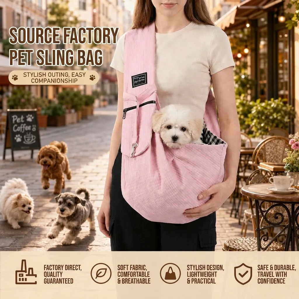 Portable Quilted Polyester Pet Sling Carrier For Small Dogs Cats Large Capacity Foldable Single Shoulder Travel Bag