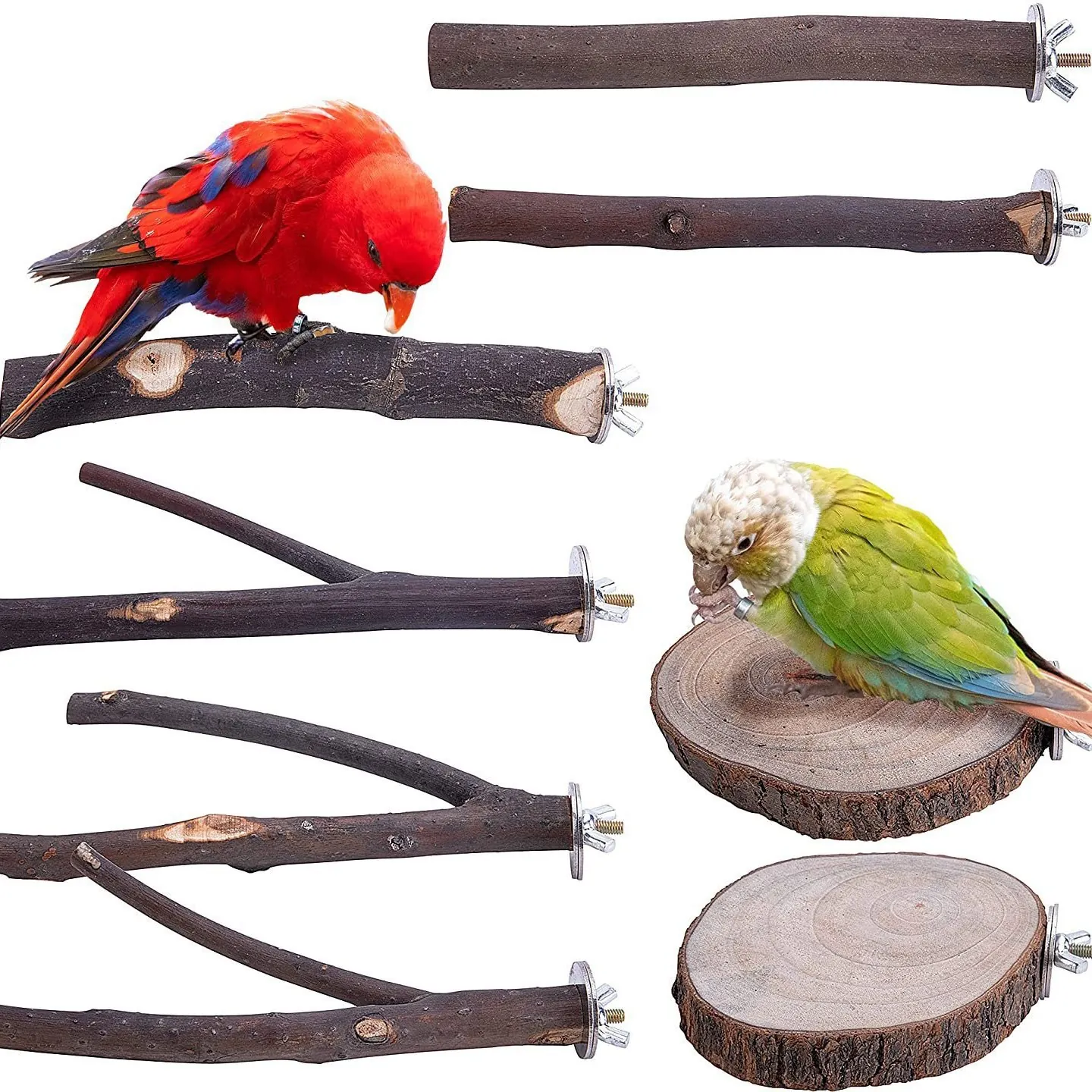 Natuurlijk Houten Vogelperches Set Voor Papegaaien Gevorkte Takken Ronde Platformen Kooi Accessoires Voor Nagel Slijpen Kauwspeelgoed