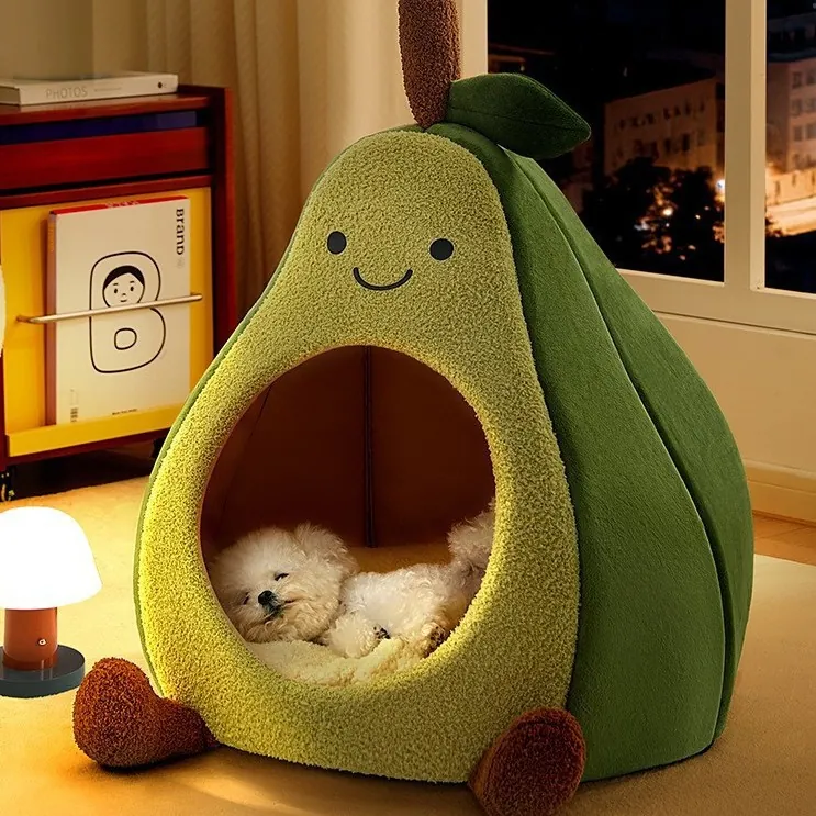 Avocado Form Halbgeschlossen Haustierbett Warm Winter Hundehaus Mit Abnehmbarem Kissen Für Kleine Hunde Und Katzen Indoor Haustierzubehör