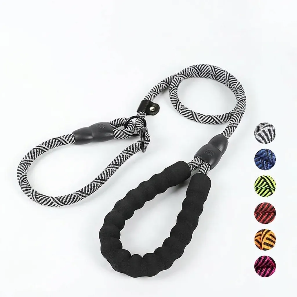 Heavy Duty Braided Polyester Dog Slip Lead With Comfortable Padded Foam Handle Integrated Pet Training Leash For Medium And Large Dogs Outdoor