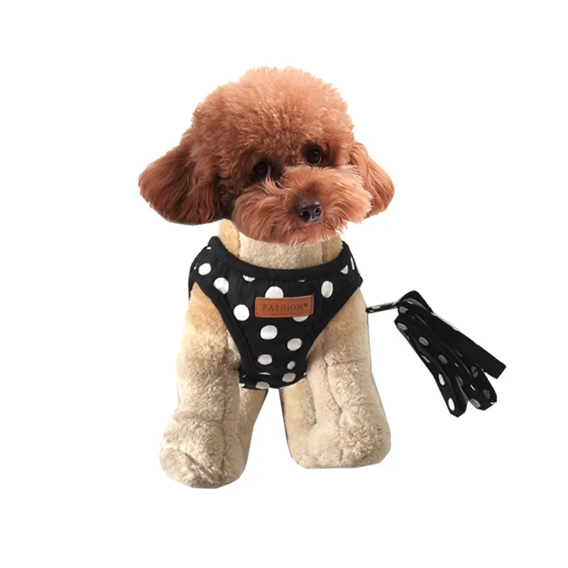 Set Pettorina e Guinzaglio per Cani a Pois Gilet in Morbida Rete Pettorina per Cani di Piccola Taglia per Camminare all'Aperto Grazioso Bordo in Pizzo Rosa Rosso Nero