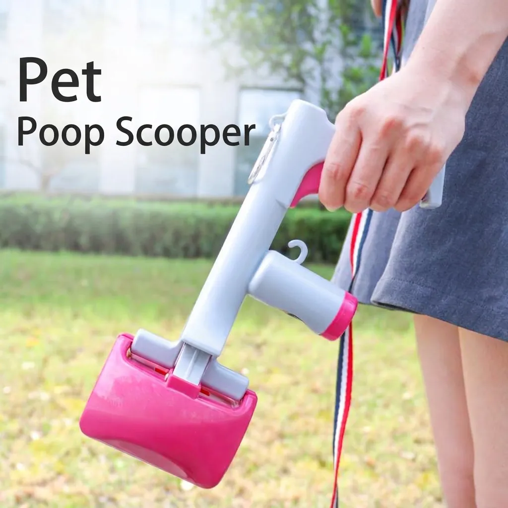 Ramasse-Crottes Portable 2-en-1 pour Chien Manche Long avec Distributeur de Sacs à Déjections Intégré Outils de Nettoyage Extérieur