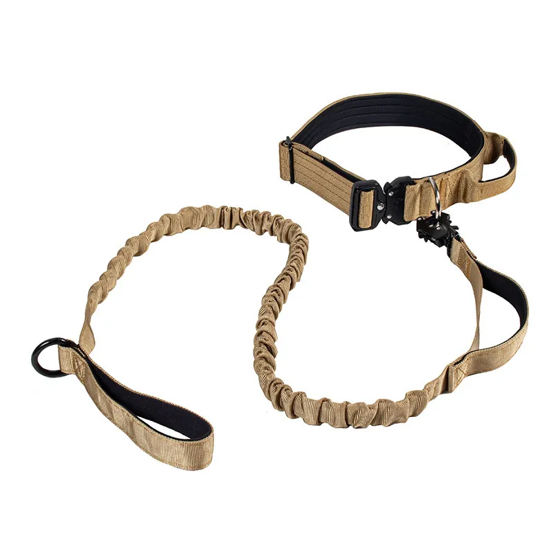 Tactische Hondenhalsband en Elastische Bungee Hondenriem Set Zware Nylon Verstelbare Trainingsriem met Handvat