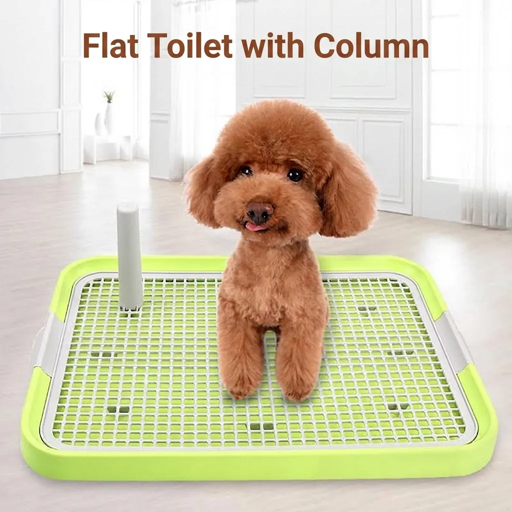 Large Pet Dog Potty Tray With Removable Pillar Non-Slip Mesh Grate Indoor Puppy Toilet Training Easy To Clean Plastic Poo Pad Holder