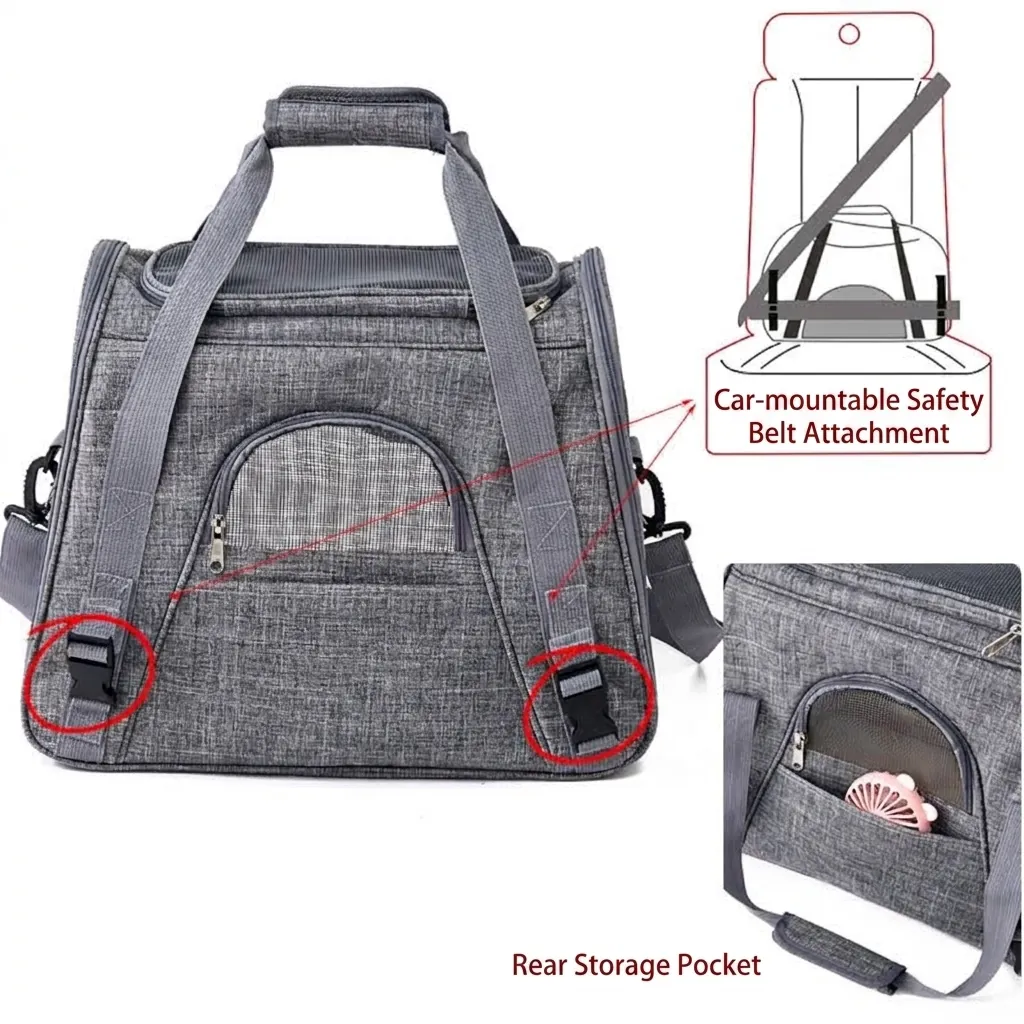 LDLC Borsa Portatile per Animali Domestici per Gatti e Cani Rete Traspirante Borsa da Viaggio Pieghevole con Striscia Riflettente