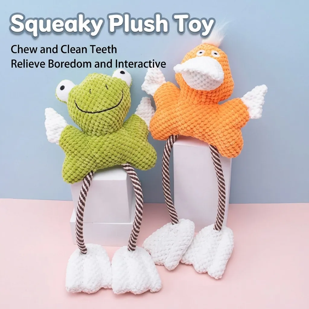Squeaky Plush Pet Dog Toy Frog Pattern Interactive Teething Chew Toy With Durable Cotton Rope Legs For Medium Dogs