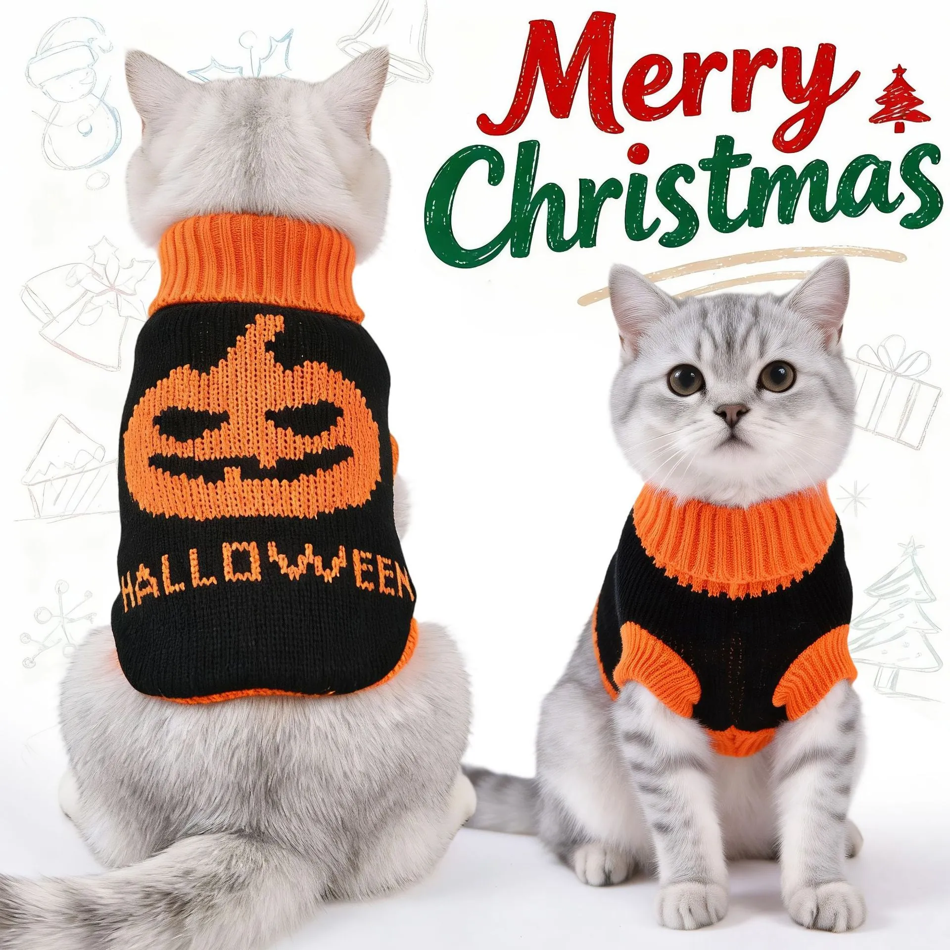 Maglione di Halloween per Animali Domestici a Maglia Zucca Teschio Vestiti per Cani e Gatti Abbigliamento Festivo Caldo per Feste