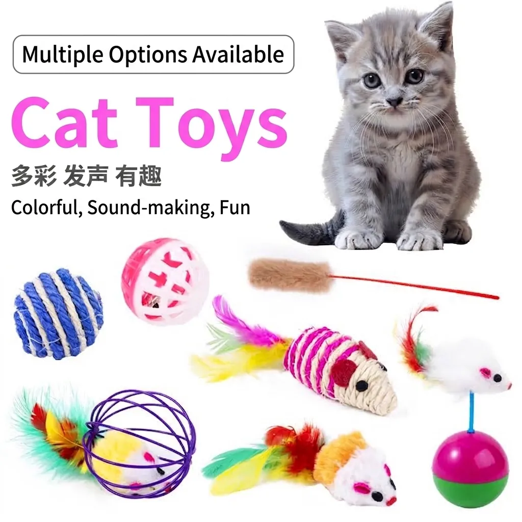 Colección de Juguetes Interactivos para Gatos Ratón de Sisal Varita de Plumas Bola de Hierba Gatera Campana Tumbler Juguetes Molares para Gatito