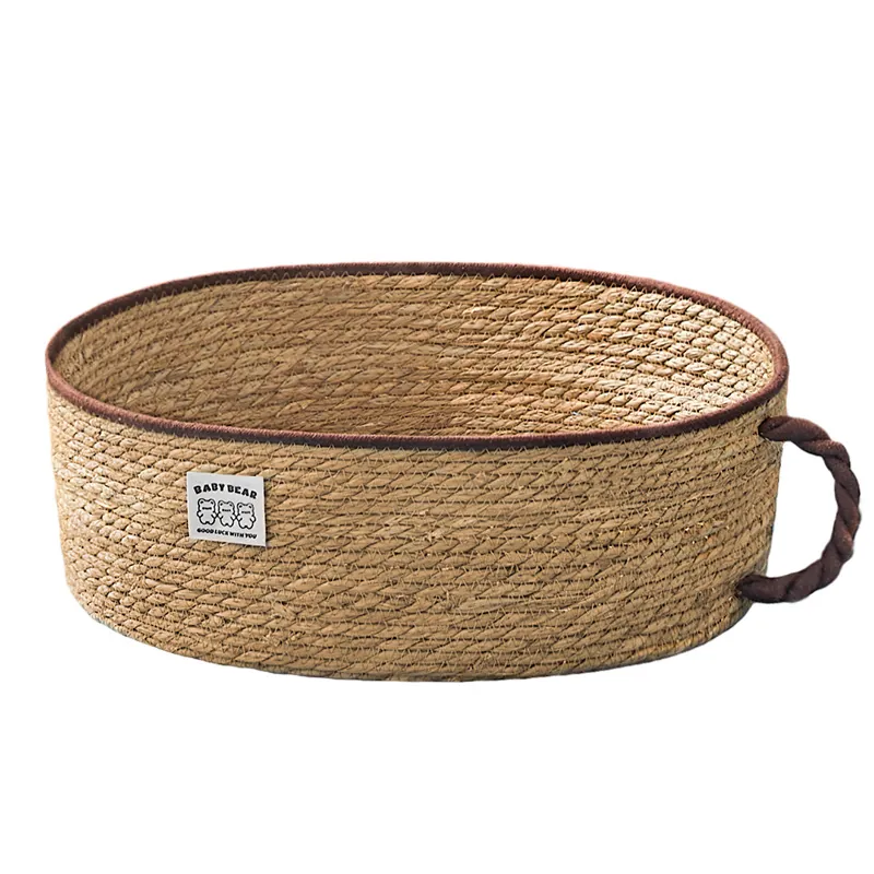 Natural Woven Straw Cat Nest Bed Handwoven Cat Scratcher Bowl For Small Cats Dogs Four Seasons General Durable Pet Sleeping Bed