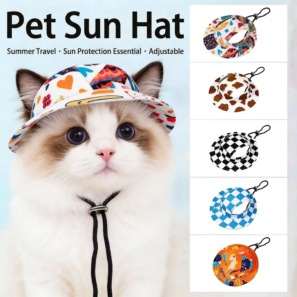 Cappello da Sole Regolabile per Cani Piccoli e Gatti in Poliestere Cappello alla Pescara Estivo con Fori per Orecchie Protezione All'aperto