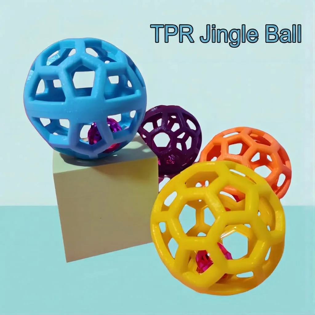 Pet Dog Squeaky Toy Hollow Bell Ball TPR Durable Molar Tooth Cleaning Training Ball For Small Medium Large Dogs