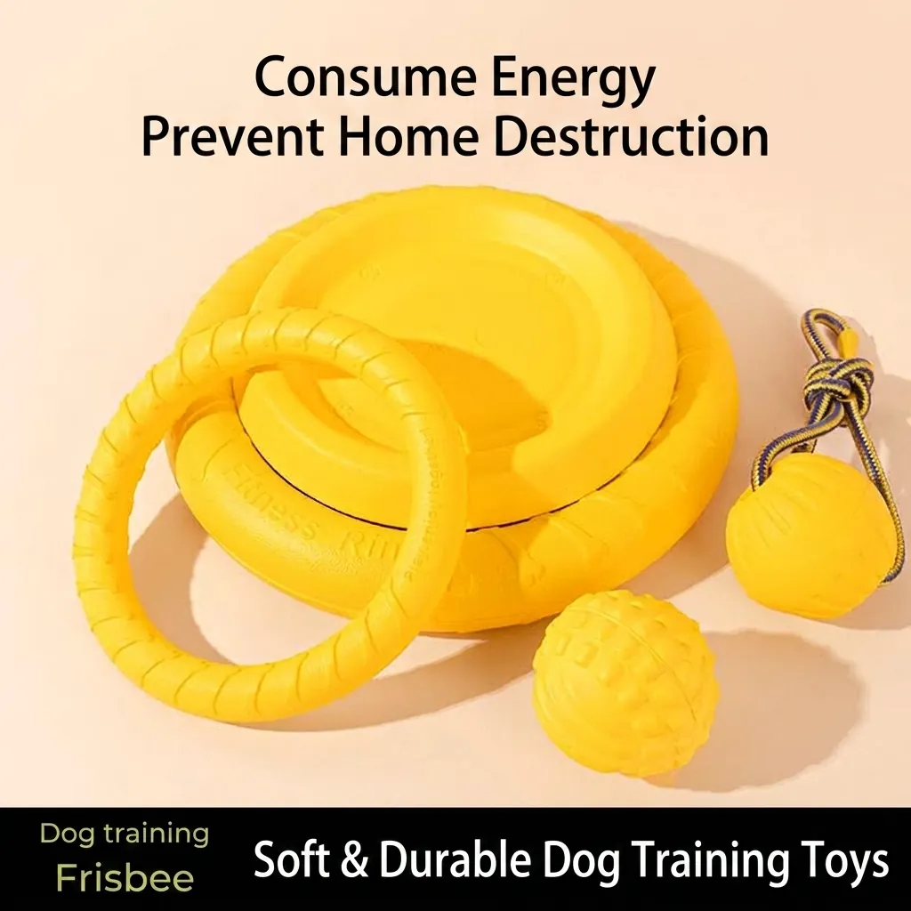 Durable Yellow EVA Dog Toy Interactive Training Pull Ring Floating Frisbee Molar Ball Bite Resistant Boredom Reliever For Dogs