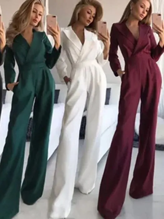Neuchinesischer Jumpsuit Damen Diagonalrevers Hohe Taille Weites Bein Eleganter Pendler-Jumpsuit Lange Hose Set