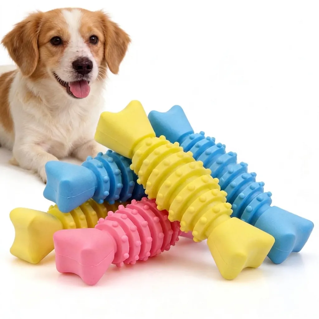 Durable TPR Fish Bone Dog Chew Toy Molar Teeth Cleaning Stick Pet Boredom Relief Toy For Medium Small Dogs