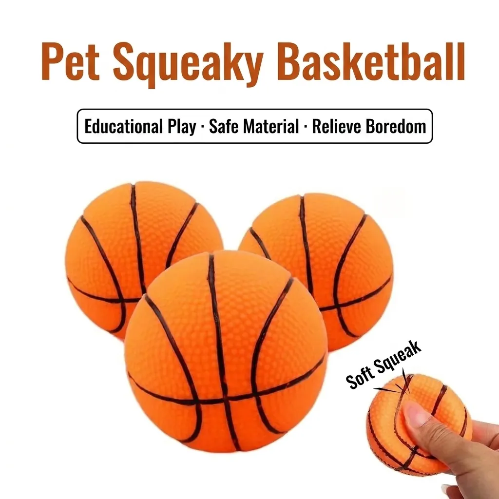 Pet Squeaky Basketball Toy For Dogs Durable Vinyl Sounding Ball For Molar Interactive Training Orange Simulation Basketball Toy