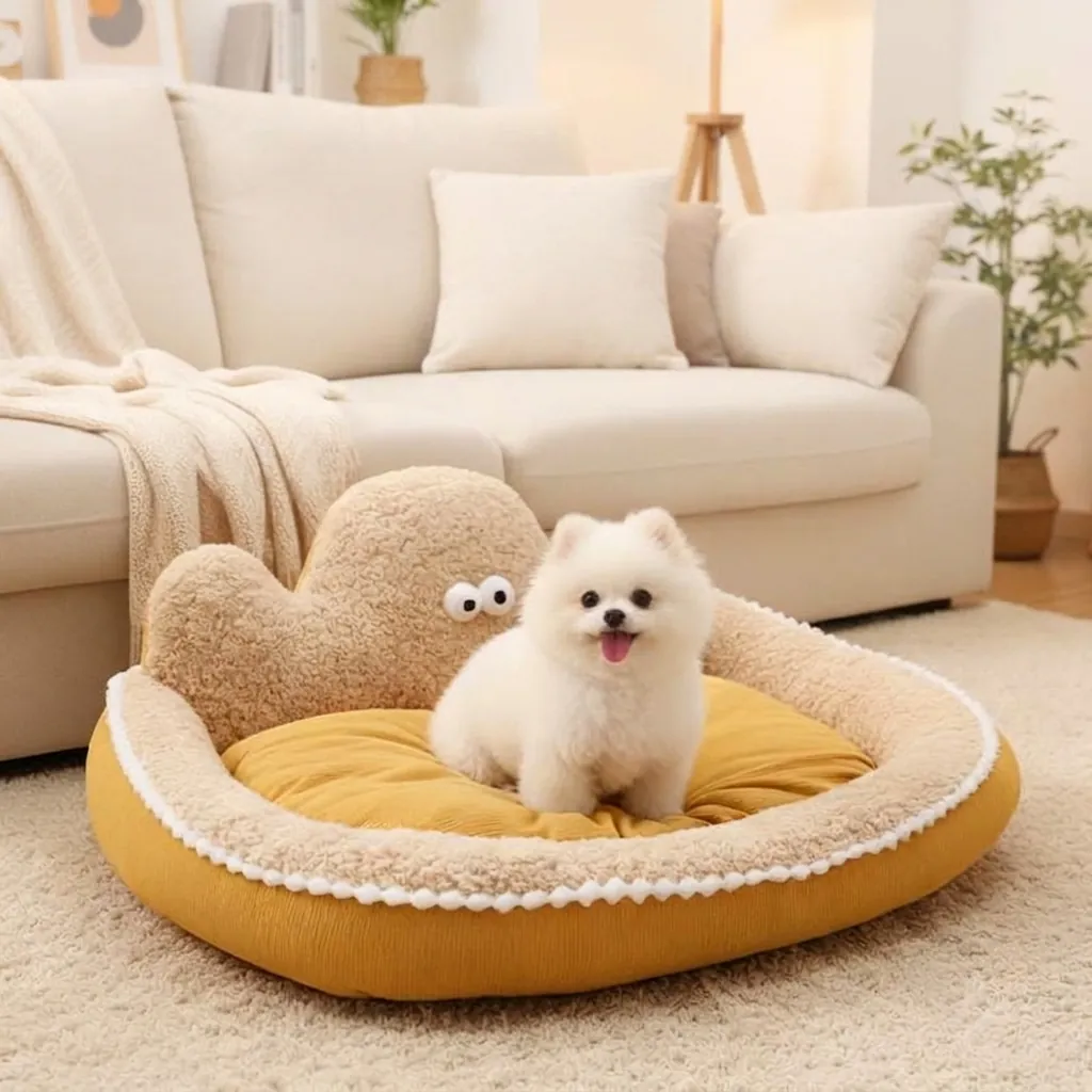 Cama para Mascotas de Monstruo de Dibujos Animados de Pana Cálida Lana de Cordero Casa para Gatos y Perros Lavable Nido de Sueño Profundo