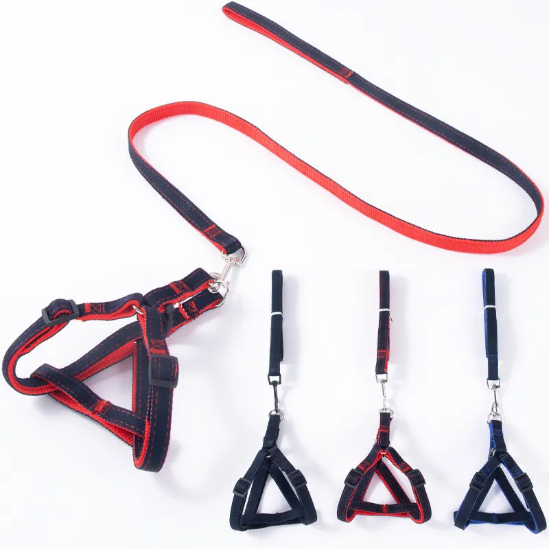 Durable Denim Pet Leash And Harness Set For Small Dogs Cats Adjustable Floral Plaid G-Shape Chest Strap Wear-Resistant Pet Walking Leash