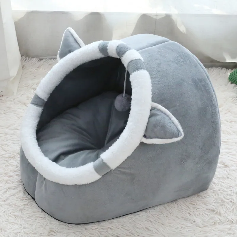Cartoon Cartoon Pet Bed Semi-Enclosed Warm Windproof Cat House Small Medium Dog Bed With Removable Cushion Rabbit Ox Cat Shape